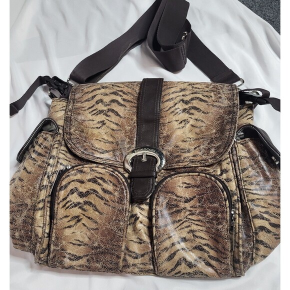 Kalencom New Orleans Faux Leather Distressed Tiger Print Diaper Bag Tote - Picture 1 of 12